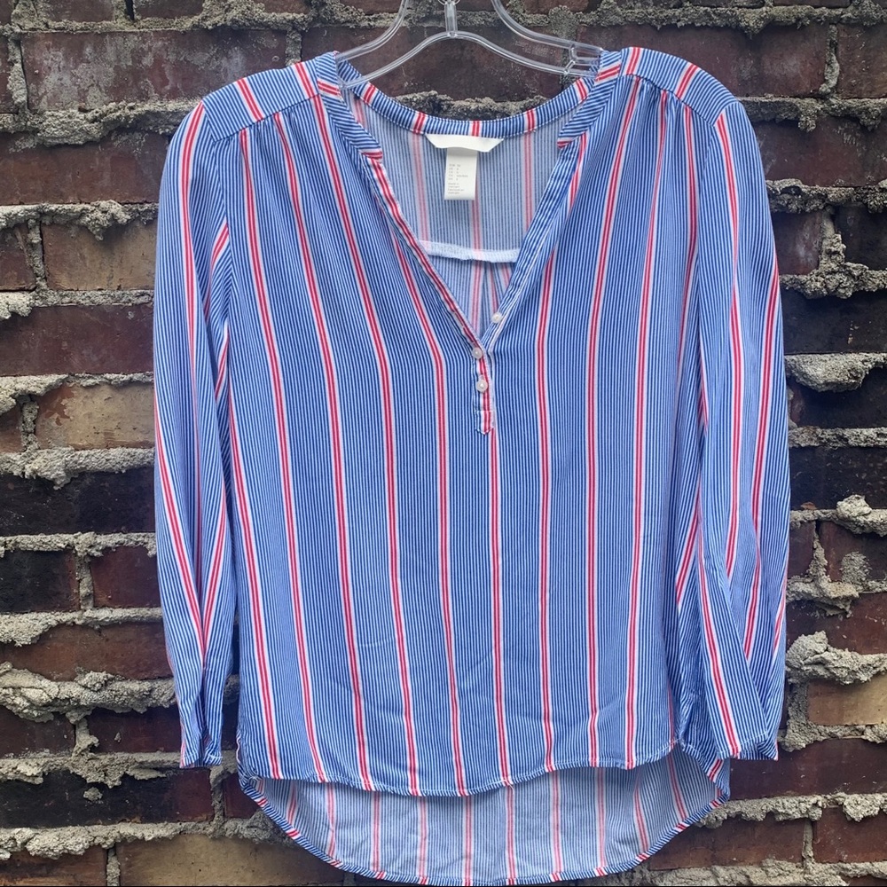 H&M blue & red stripe blouse size 6